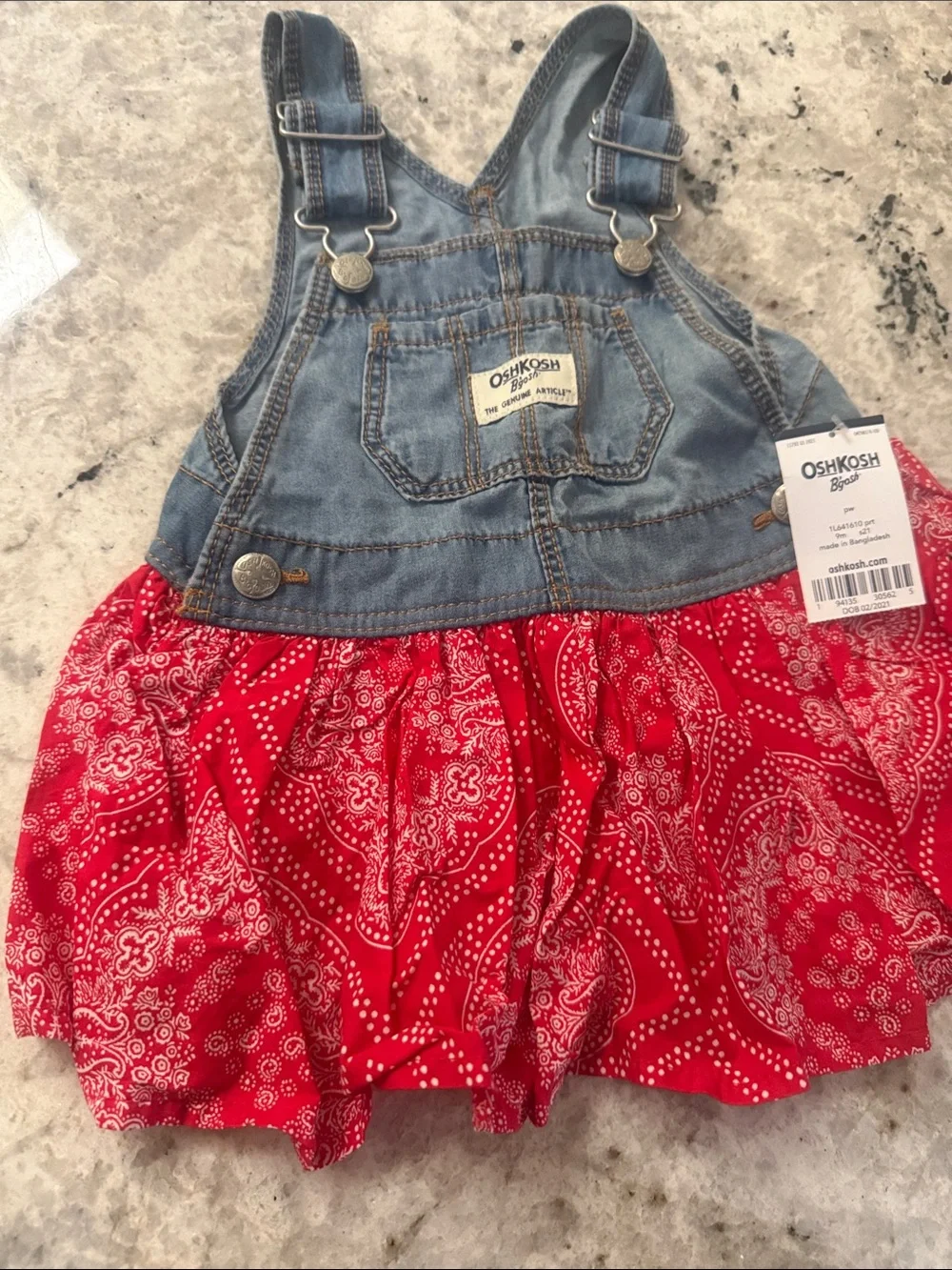 OshKosh B'gosh Denim Bib Overalls with Red Bandana Skirt